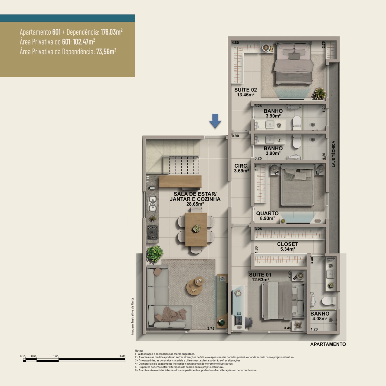Planta do nível principal da Cobertura 601 — Oceana Cavaleiros